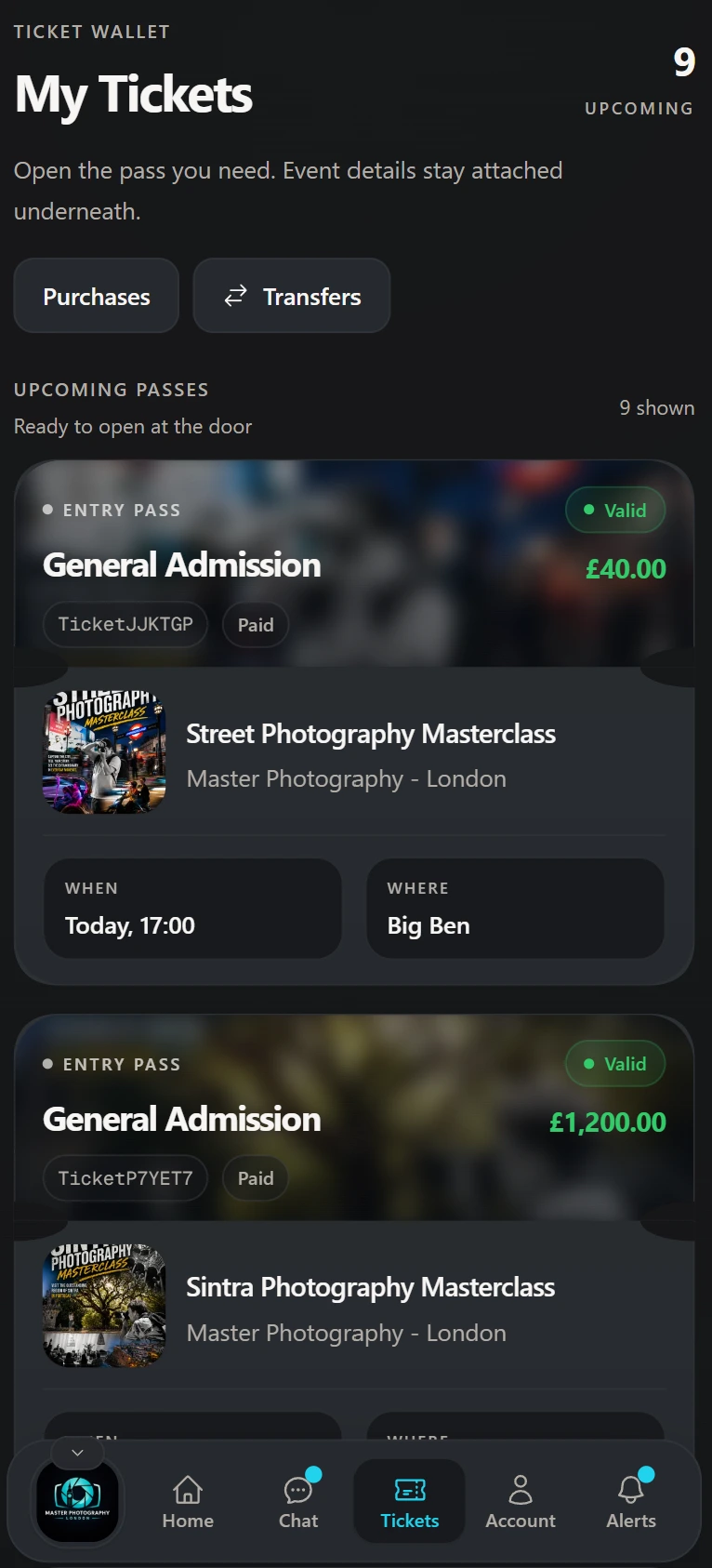 Hubbaly mobile ticket wallet for Master Photography London